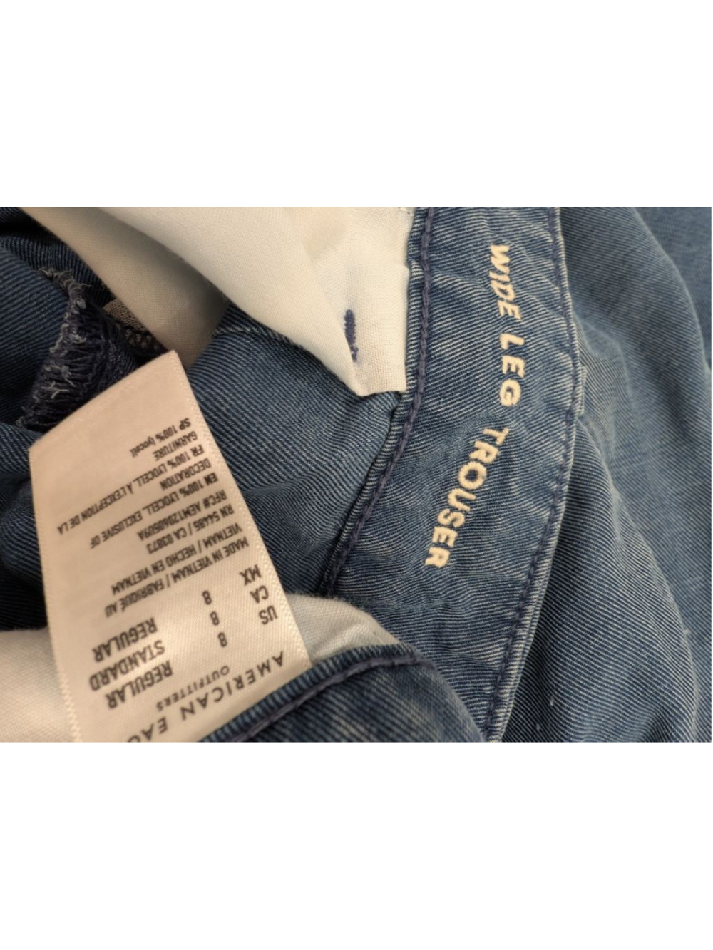 Women's American Eagle Blue Wide Leg Trousers Sz 8 lightweight denim jeans style - Picture 4 of 9